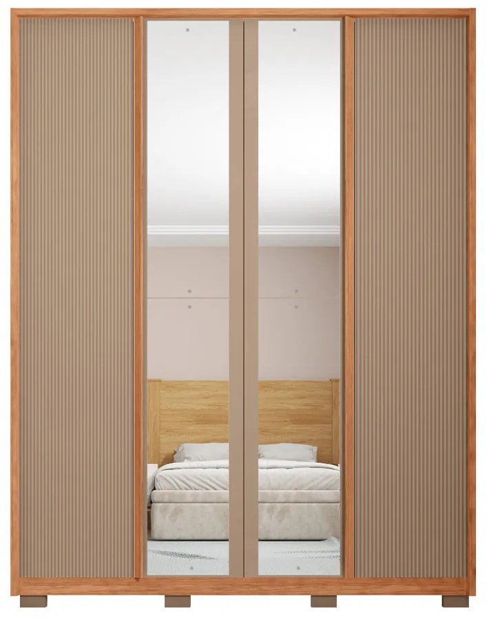 Guarda Roupa Solteiro Glory 4 Portas de Bater com 2 Espelhos e Gavetas MDF Freijo/Sued G11 - Gran Belo