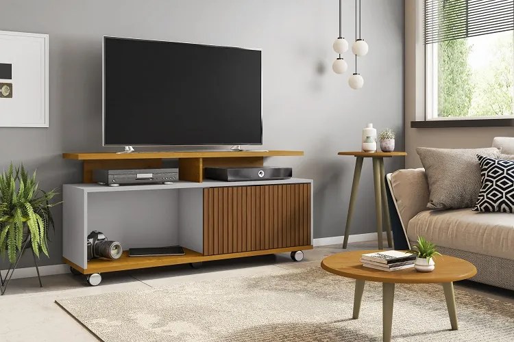 Rack Para TV Topázio Ripado Naturalle/Off White – Bechara Móveis