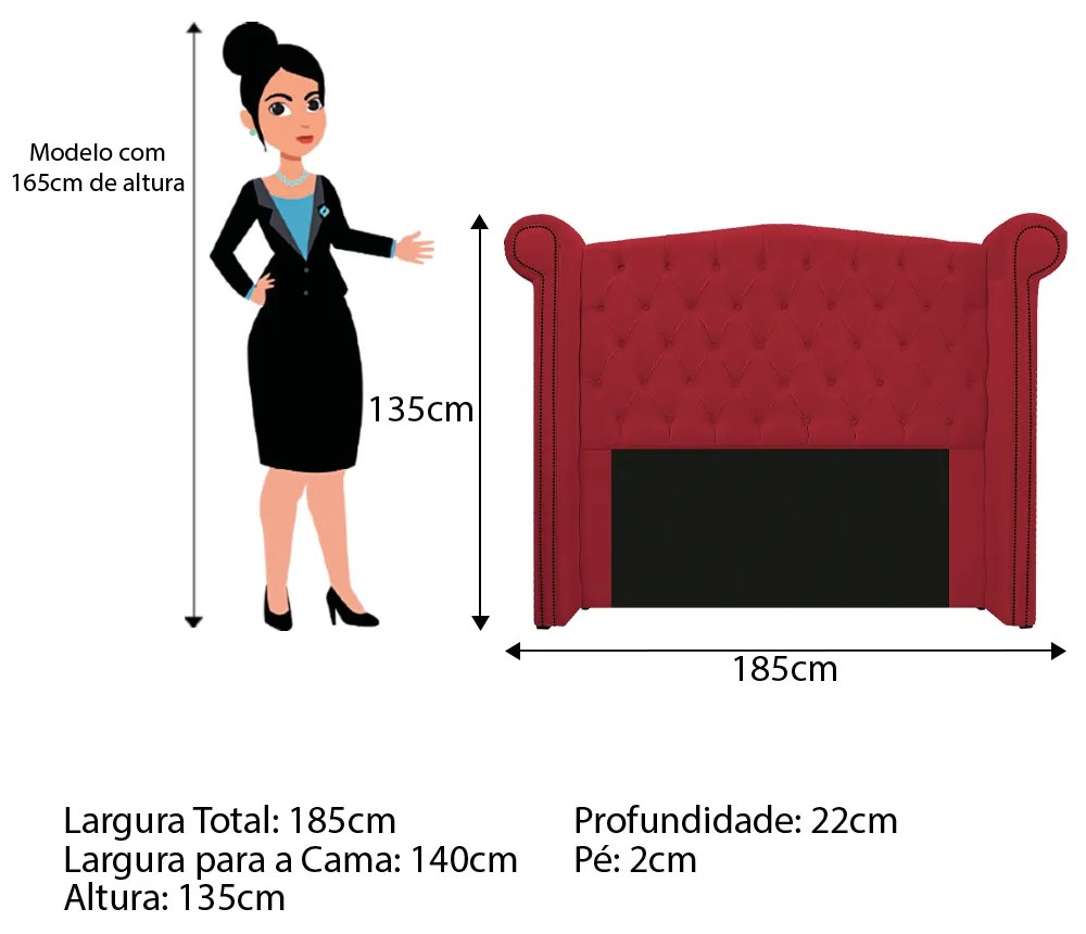 Kit Cabeceira e Calçadeira Veneza 140 cm Casal Suede Vermelho - ADJ Decor