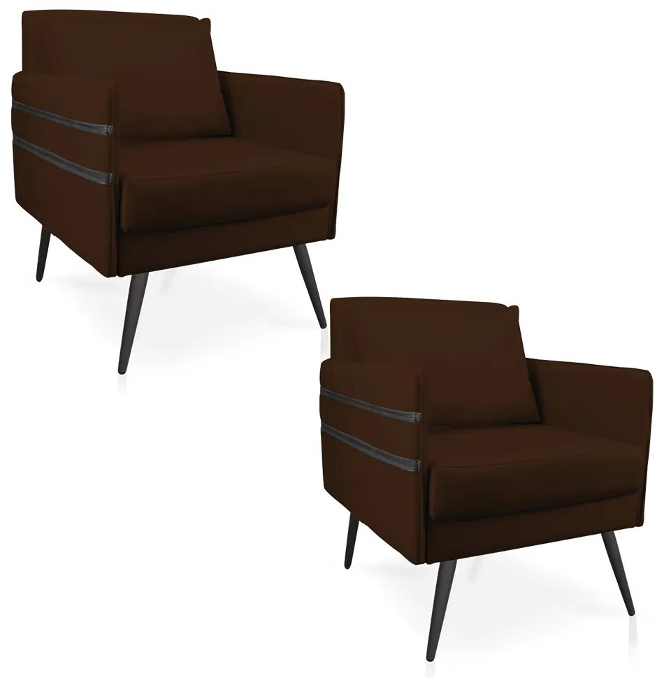 Kit 02 Poltronas Mari Suede Pés Palito de Ferro Preto D03 - D'Rossi - Marrom