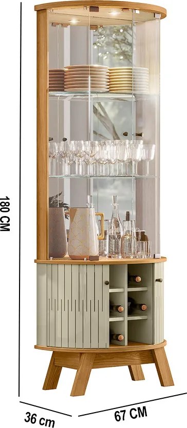 Cristaleira de Vidro com Led 67cm Sala de Jantar Ravion M20 - D'Rossi - Cumaru e Opala