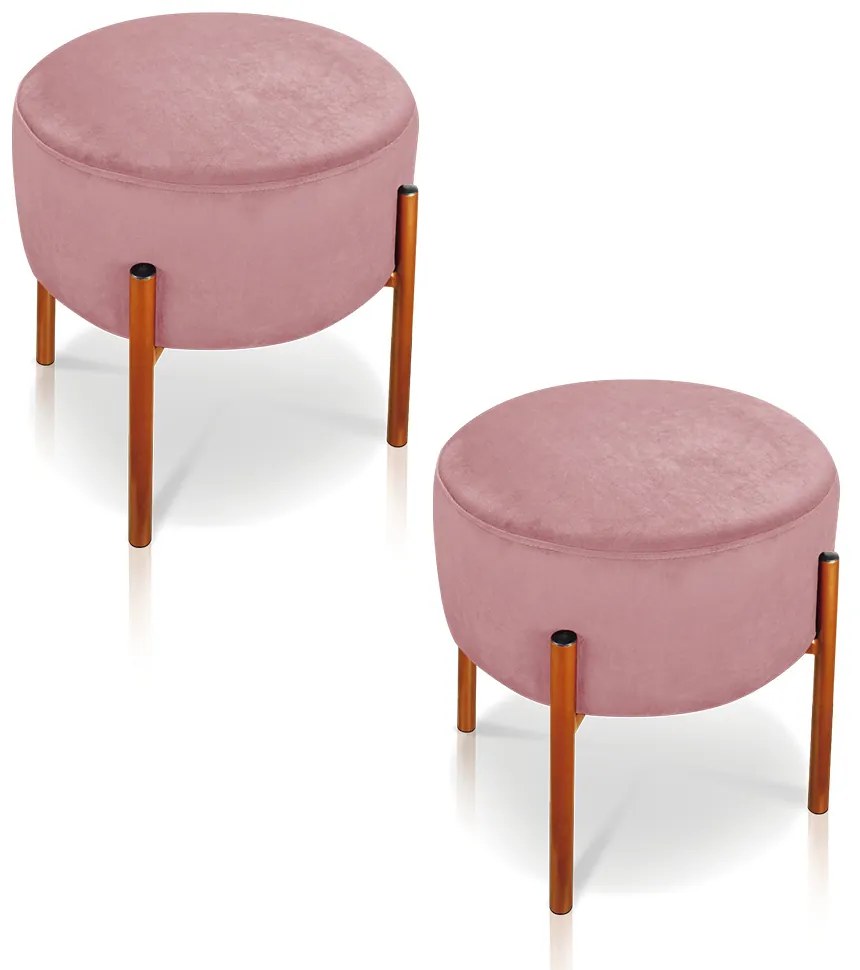 Kit 02 Puffs Iron Suede Base Metálica Cobre - Rose