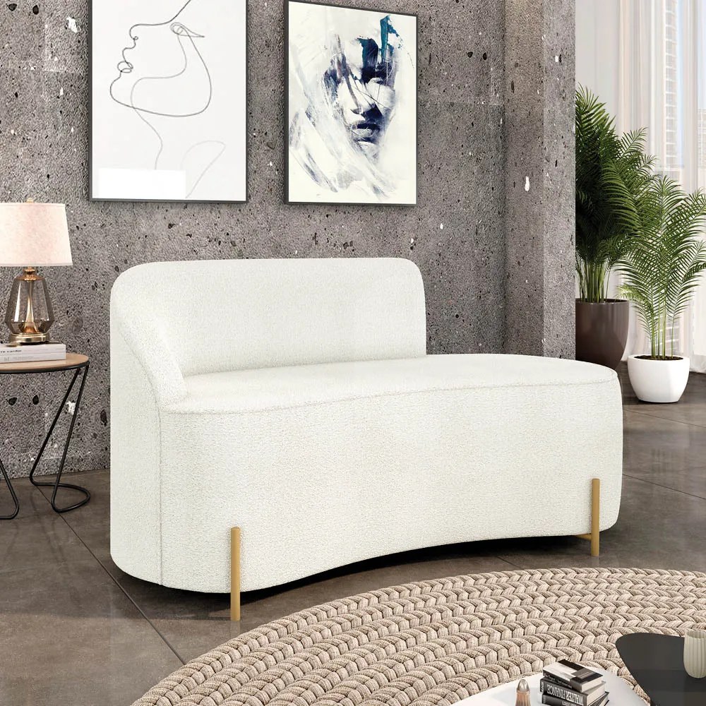Sofá 2 Lugares Orgânico 140cm Pé Aço Lateral Dourado Morgan Bouclê D03 - D'Rossi  - Off White