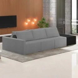 Sofá Ilha Modular Living com Puff 342cm Georgia Z08 Boucle Grafite/Pre