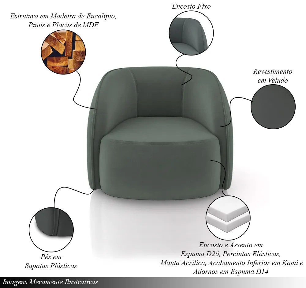 Poltrona Decorativa Sala de Estar Clarke Veludo Grafite G45 - Gran Belo