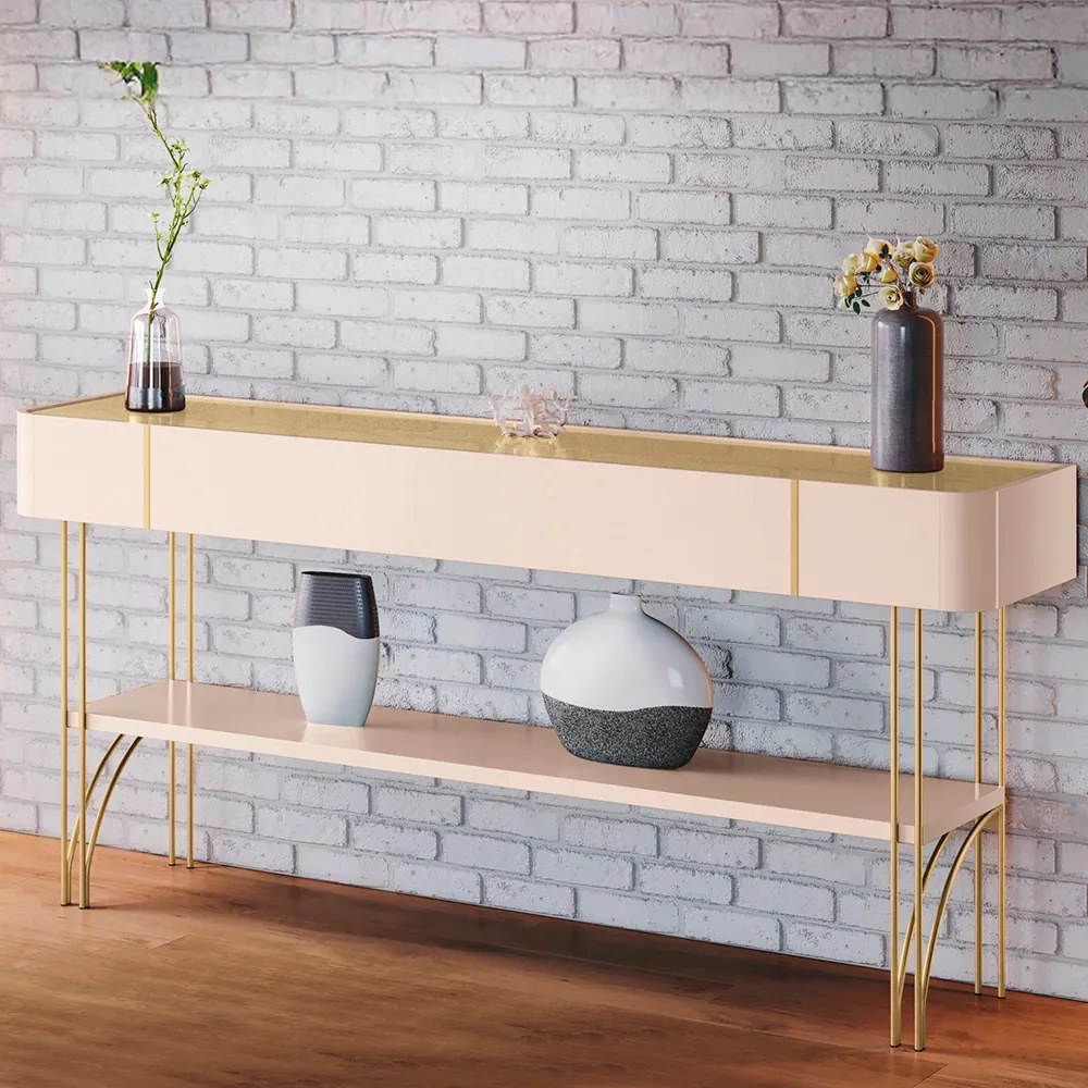 Aparador Decorativo Vivant MDP/MDF Pés de Aço Off White/Champagne G26 - HB Móveis