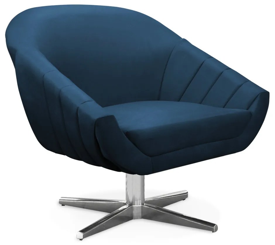 Kit 01 Namoradeira 02 Lugares e 02 Poltronas Giratória Giovana Suede Base Cromada - D'Rossi - Azul Marinho