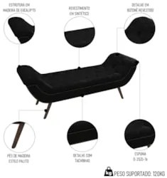 Puff Recamier Calçadeira 140cm Pés Palito Madeira Venêto Z37 Sintético