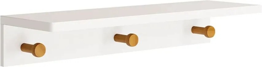 Prateleira Bia com Cabideiro Branco  e Mel - 66cmx19cmx11cm - Prateleira Bia com Cabideiro Branco Fosco e Mel - 66cmx19cmx11cm
