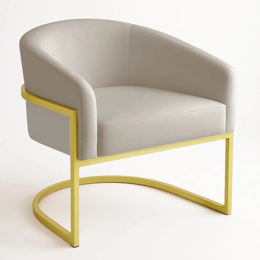 Poltrona Sala Decorativa Industrial Dourada Arielle Veludo D03 - D'Rossi - Cinza