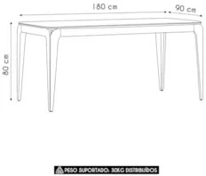 Mesa de Jantar Retangular 180cm 8 Lugares Yuma Ypê/Off N02 - Mpozenat