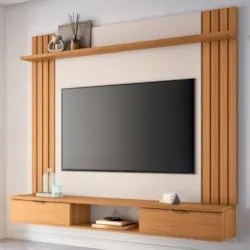 Painel TV 70 Pol 180cm Bancada Suspensa Solus Off/Cinamomo - HB Móveis