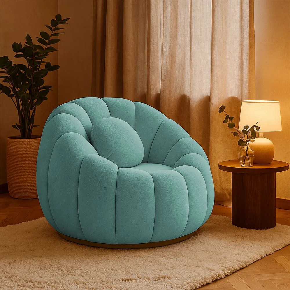 Poltrona Decorativa Orgânica Giratória Cloud Bouclê E03 - D'Rossi - Azul Turquesa