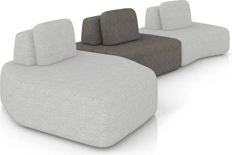 Sofá 3 Lugares Orgânico com Chaise e 2 Módulos Berlim Bouclê Cinza Claro/Grafite K01 - D'Rossi