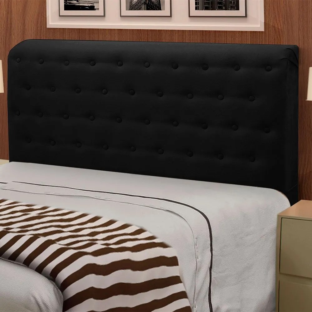 Cabeceira Giovana Cama Box Solteiro 90cm Suede Preto M11 - D'Rossi