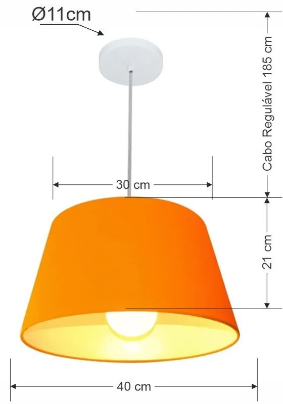 Lustre Pendente Cone Md-4039 Cúpula em Tecido 21/40x30cm Laranja - Bivolt