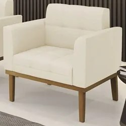 Poltrona Decorativa Base Madeira Castanho Ana Linho Bege - Ibiza