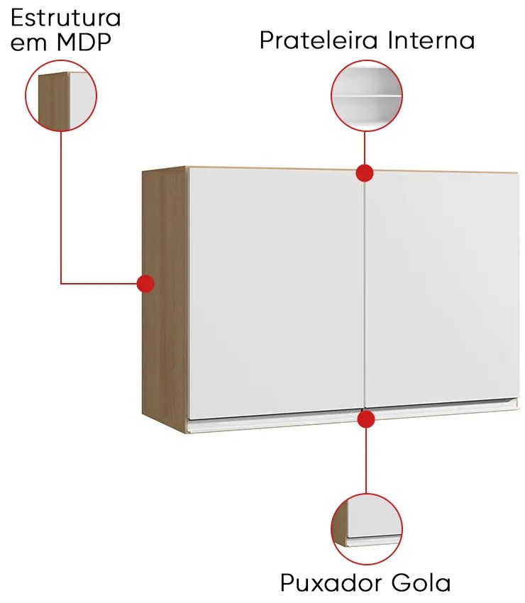 Armário Cozinha Aéreo 81cm com 2 Portas Leticia A01 - D'Rossi - Amendoa e Branco