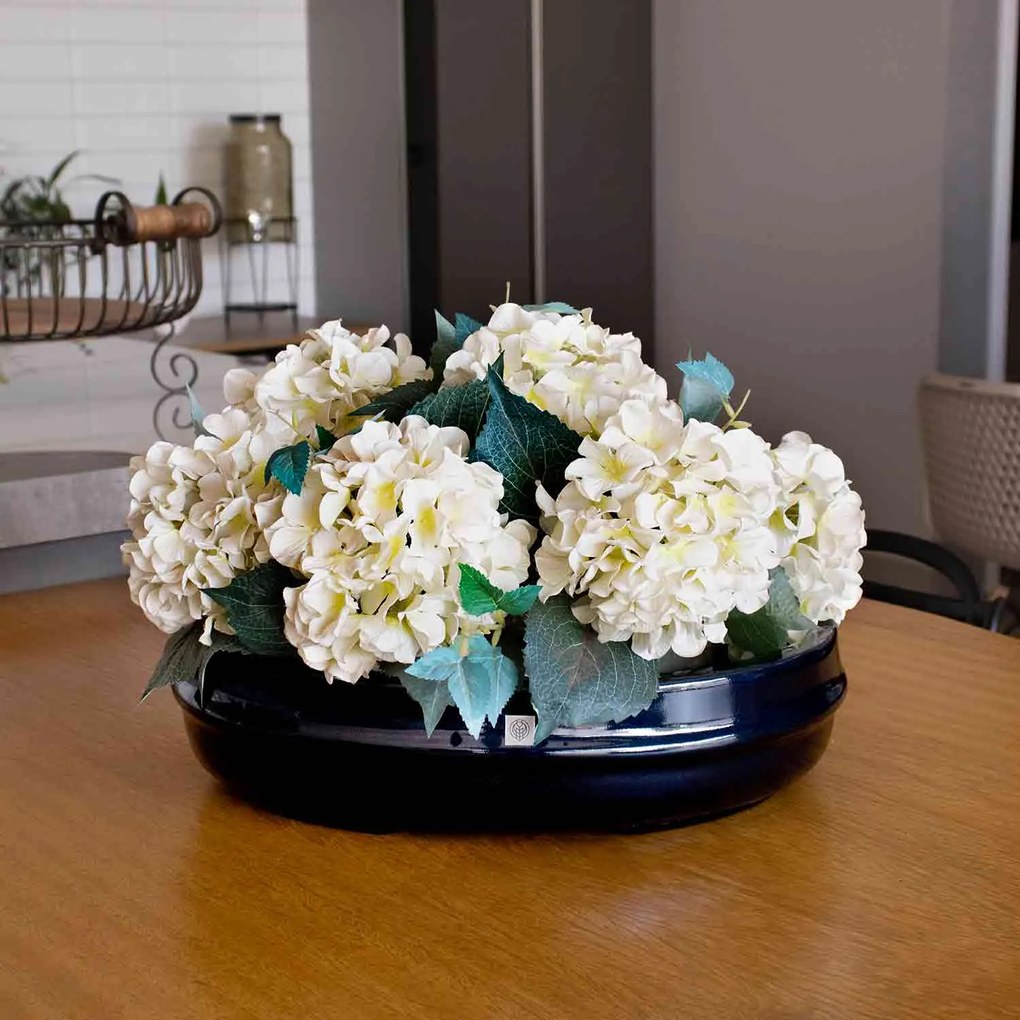 Vaso Bacia Decorativo Osaka Azul Perolizado M 11,5x44X36 cm - D'Rossi
