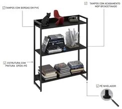 Estante Livreiro Dynamica Industrial 80cm 3 Prateleiras C08 Preto Ônix