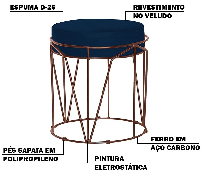 Puff Decorativo Sala de Estar Base Bronze Chloe Veludo Azul G41 - Gran Belo