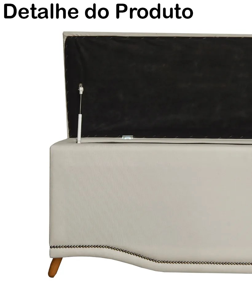 Calçadeira Baú Casal 140cm Greta Pés Palito Suede Bege - Sheep Estofados