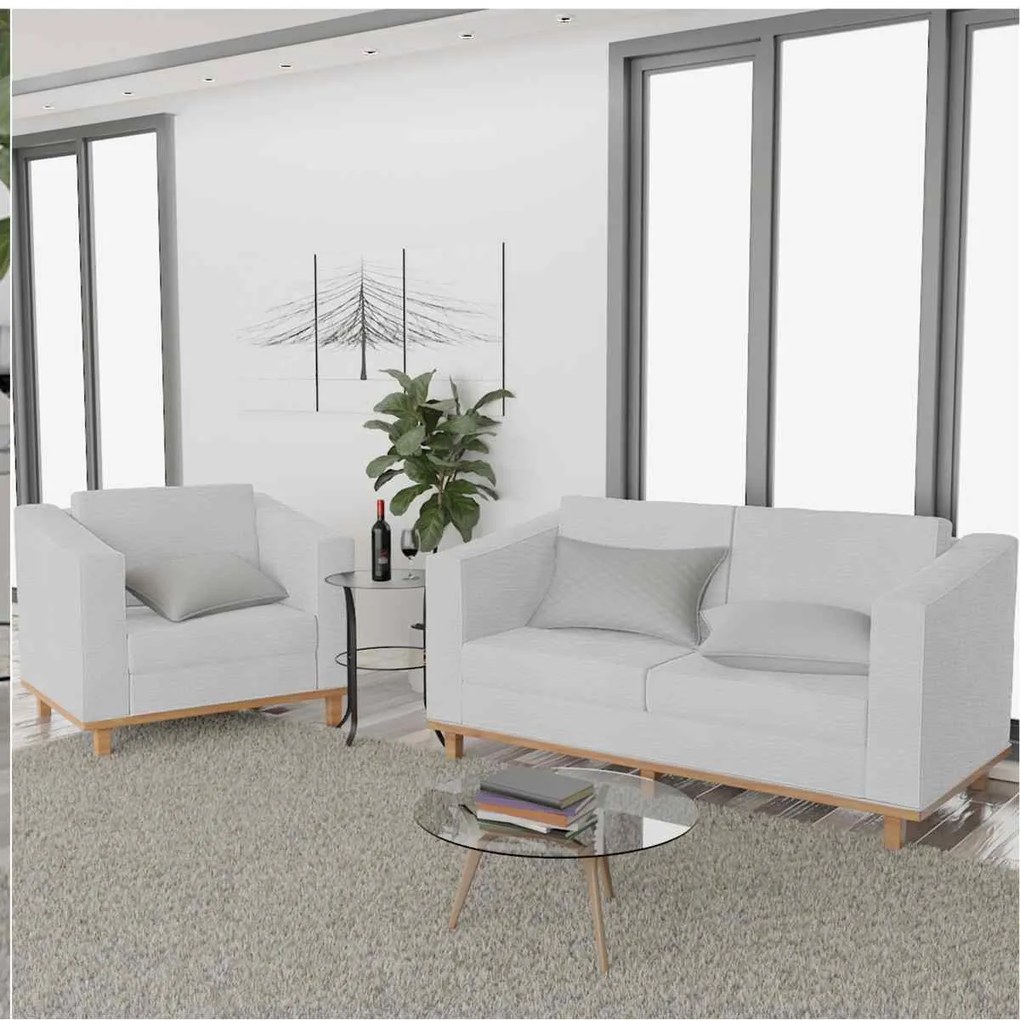 Kit Sofá 2 Lugares e Poltrona Europa Corano Branco ADJ Decor
