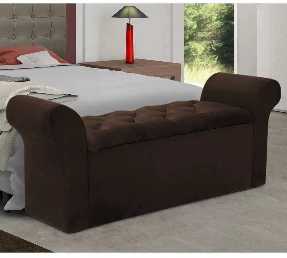 Recamier Calçadeira Baú Miami Suede Marrom Chocolate - Simbal - Marrom