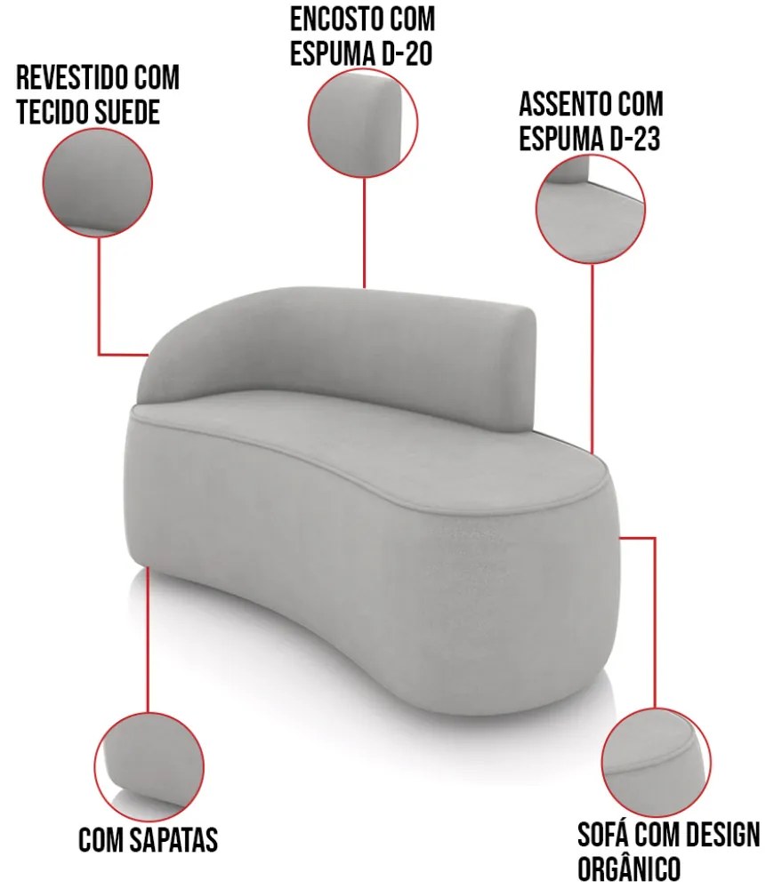 Sofá 2 Lugares Orgânico 140cm Morgan e 2 Poltronas Lua Suede Cinza D03 - D'Rossi