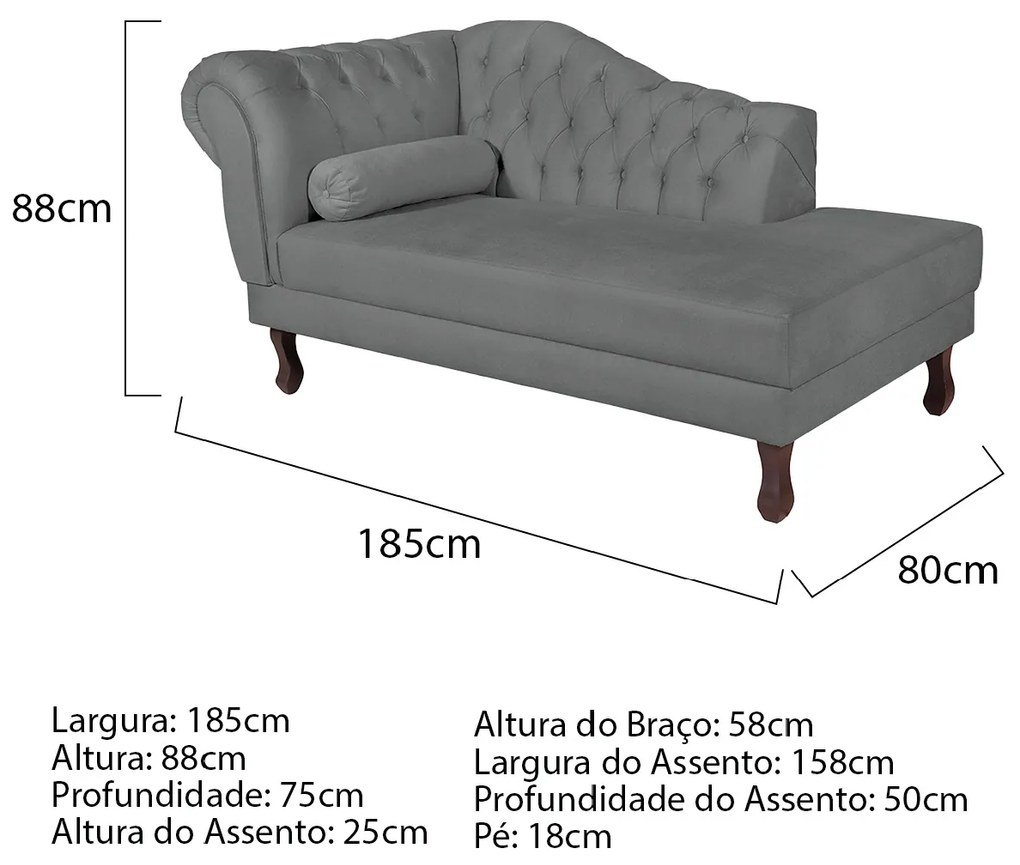 Recamier Diana 185cm Lado Direito Corano Cinza - ADJ Decor