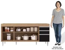 Balcão Gabinete 160cm Sem Tampo 4 Portas 2 Gavetas Arkansas Castanho/P