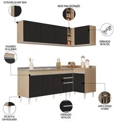 Armário de Cozinha Modulado de Canto Esquerdo 4 Peças CP51 com Pia Ino