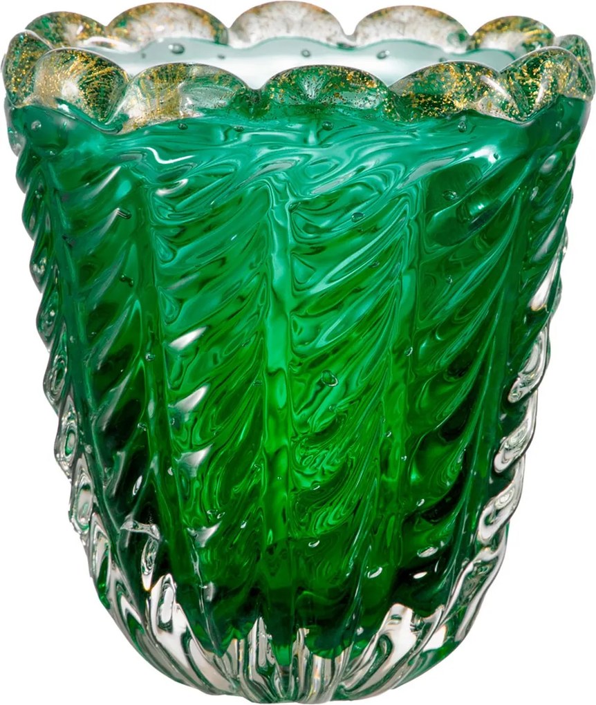 Vaso Murano Dubai IV P Detalhe Ouro Verde Folha