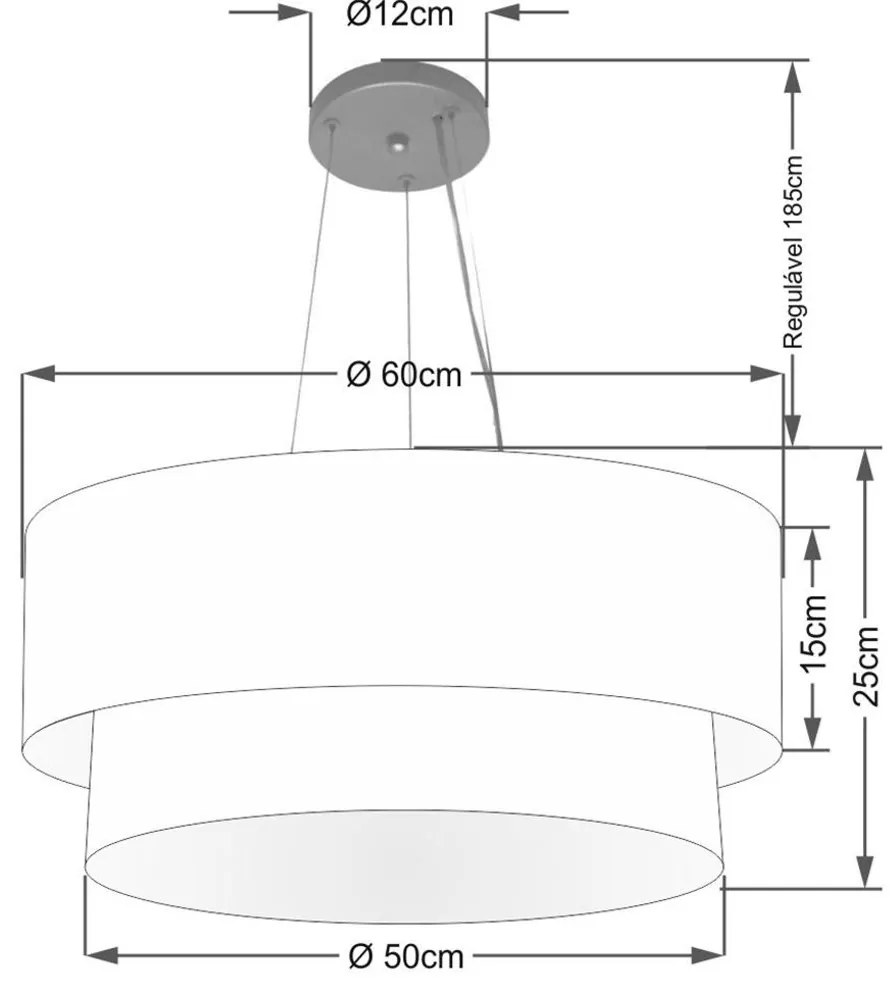 Lustre Pendente Duplo Cilíndrico Vivare Md-4082 Cúpula em Tecido 60x50cm - Bivolt