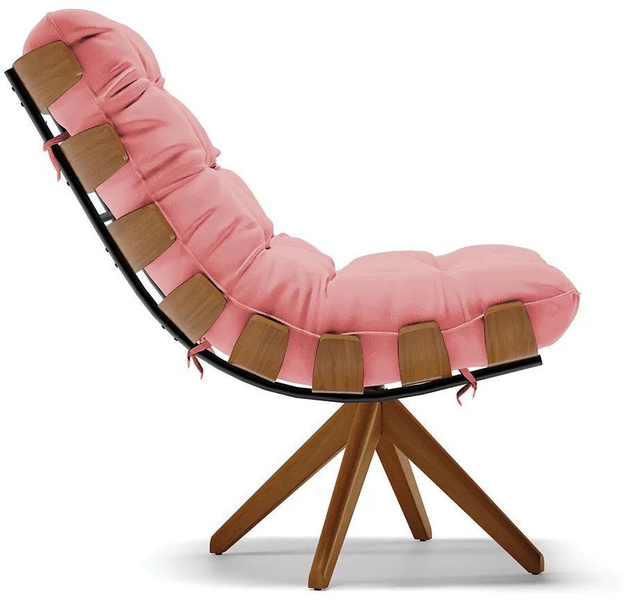 Poltrona Giratoria Costela Kit 2 Suede Base de Madeira MA30 M11 - D'Rossi - Rose