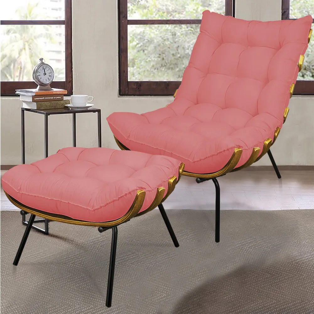 Puff Costela Linho Whiski Rose A106 Base de Metal - D'Rossi