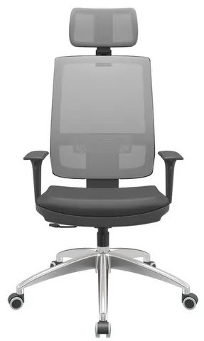 Cadeira Office Brizza Tela Cinza Com Encosto Assento Vinil Preto RelaxPlax Base Aluminio 126cm - 63584 Sun House