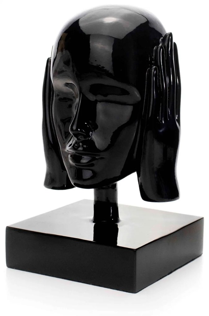 Escultura Máscara Rosto Surdo Em Cerâmica Preto 25x15 Cm - D'Rossi