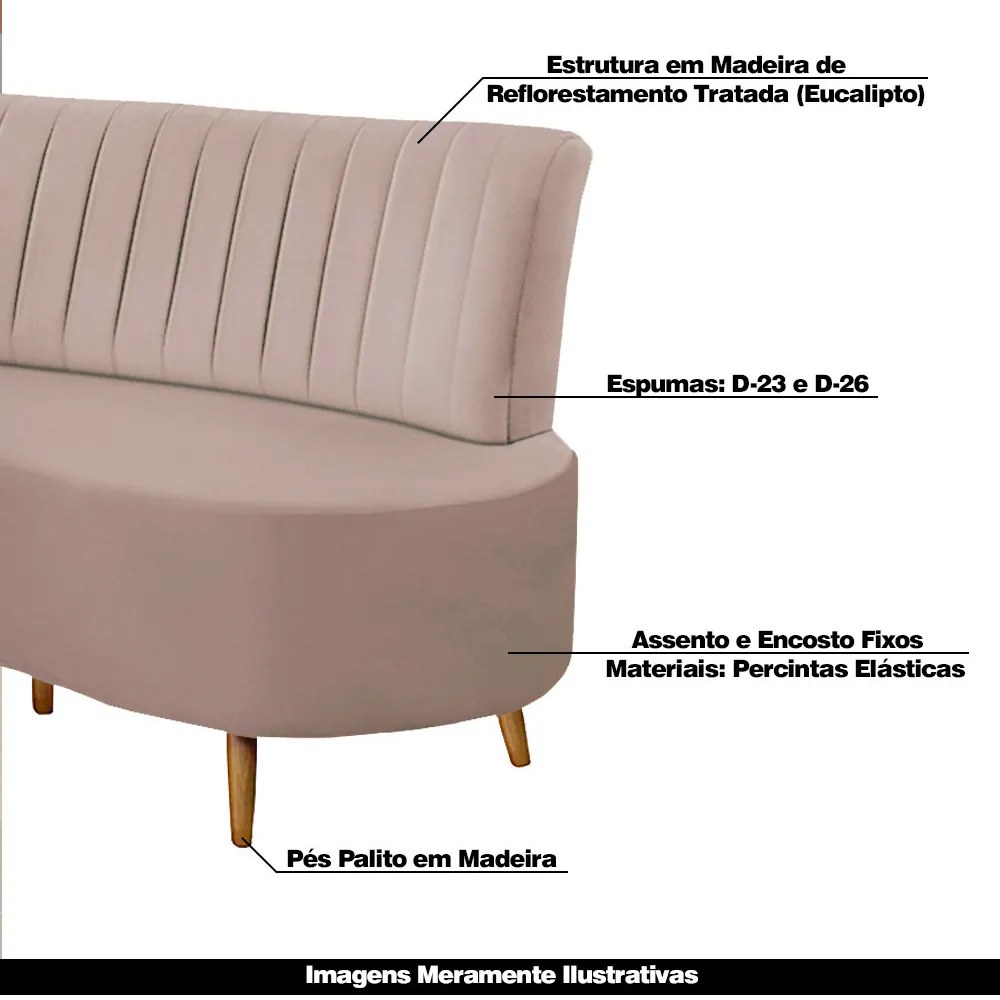 Sofá Decorativo 1,35M 2 Lugares Katara Veludo Rosê G33 - Gran Belo