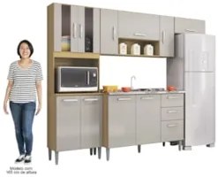Cozinha Compacta Completa 244cm com Balcão e Pia Inox Livy Z46 Damasco