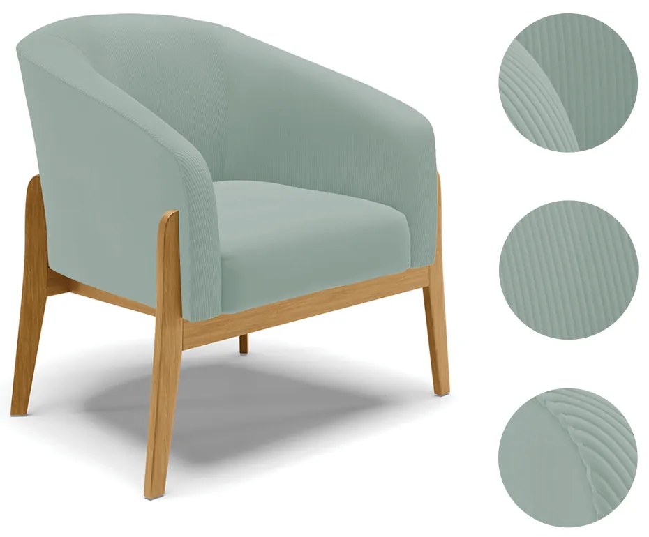 Poltrona Decorativa Base Madeira Stella Cotelê Int/Veludo D03 - D'Rossi - Menta