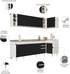 Armário de Cozinha Modulado de Canto Esquerdo 5 Peças CP54 com Pia Ino