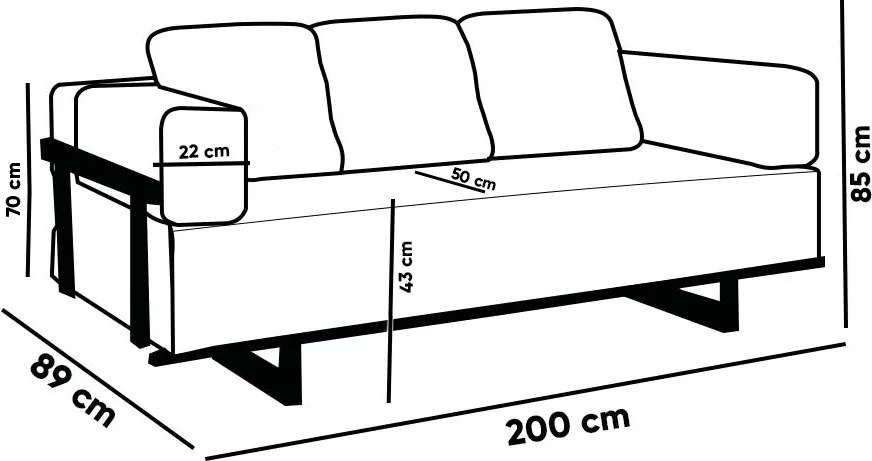 Sofá Cama 2 Lugares Living 200cm Base Industrial Sala Cherie Linho K01 - D'Rossi - Bege