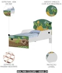 Mini Cama Infantil 148x68cm Com Proteção Lateral Dinossauro K06 - Mpoz