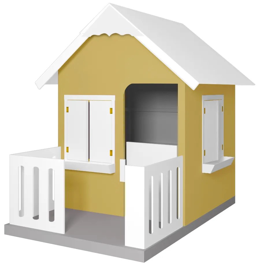 Casinha De Brinquedo Com Cercado Floreiros MDF Amarelo/Branco L12 - Gran Belo