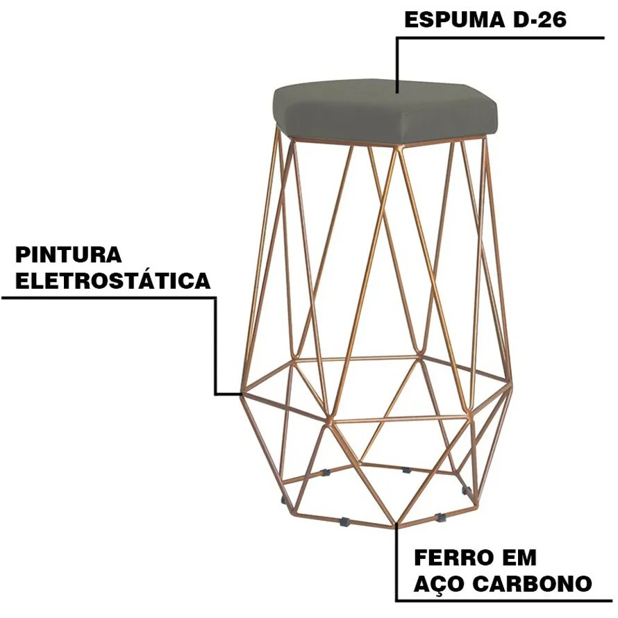 Kit 2 Banqueta Decorativa Rubel Base Gold Suede Cinza G41 - Gran Belo