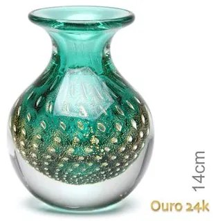 Vaso Mini Médio Tela Verde com Ouro Murano Cristais Cadoro