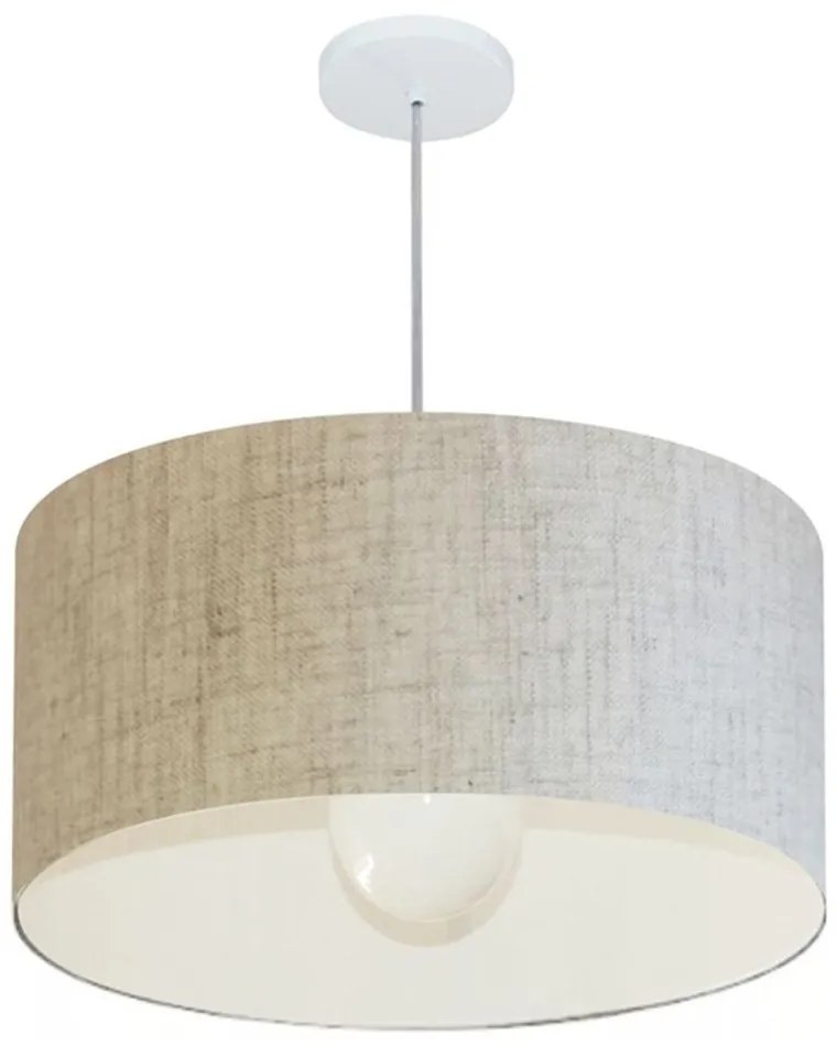 Lustre Pendente Cilíndrico Md-4208 Cúpula em Tecido 55x30cm Rustico Bege - Bivolt