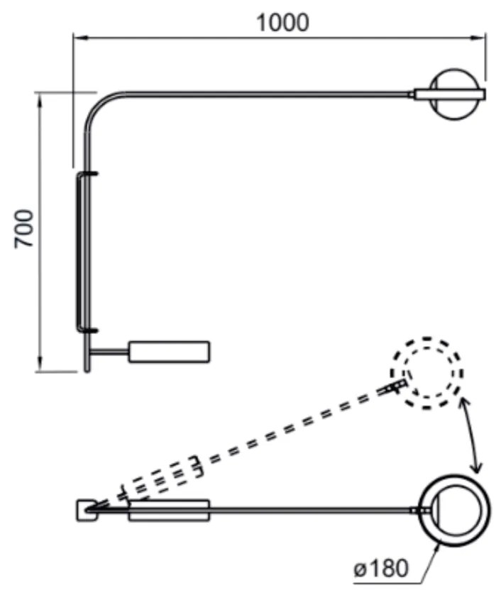 Arandela Viga 18X70X100Cm 01Xg9 Globo Ø12Cm - Usina 50035/1 (CP-M - Champanhe Metálico, Branco (Fosco))