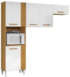 Armário de Cozinha 210cm Com Tampo Hanna Cinamomo/Branco A15  - Mpozen